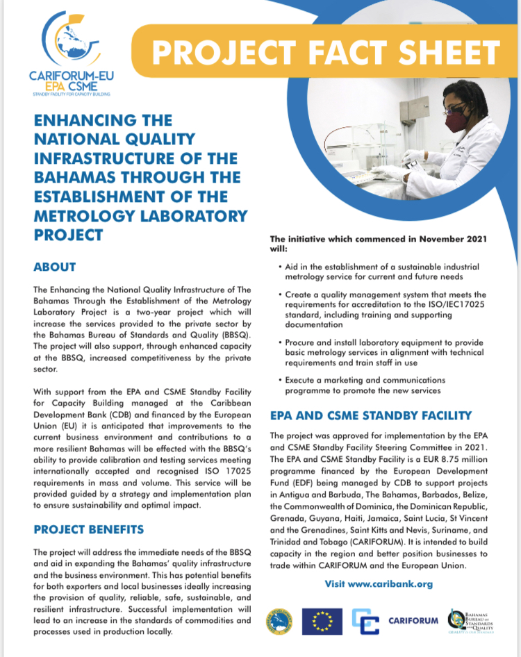 Fact Sheet Enhancing the National Quality Infrastructure of The Bahamas Through the Establishment of the Metrology Laboratory 