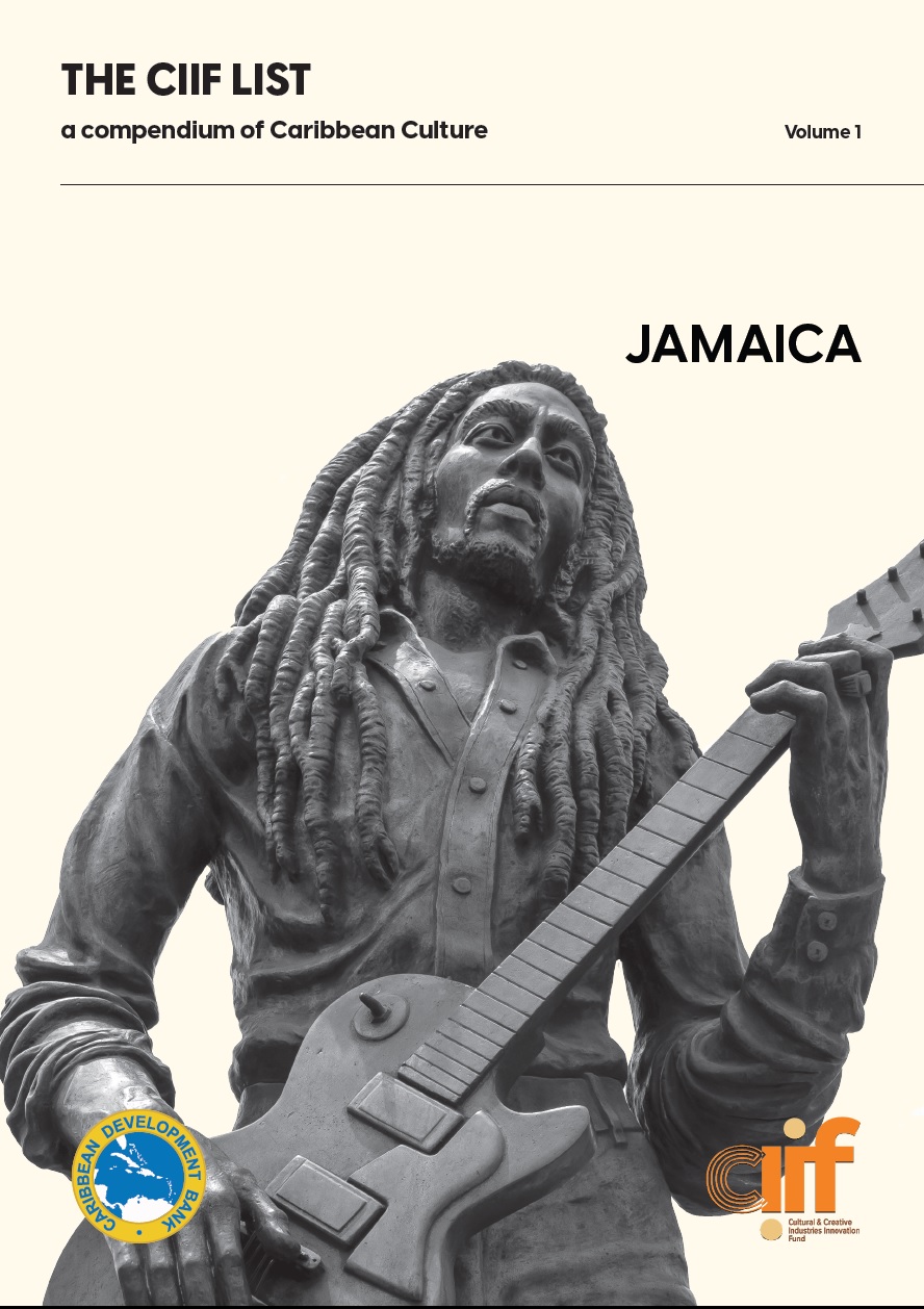 Beige cover with black and white photo of statue of Bob Marley