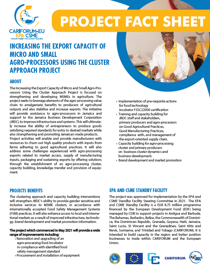 Increasing the Export Capacity of Micro and Small Agro-processors Using the Cluster Approach Project Fact Sheet