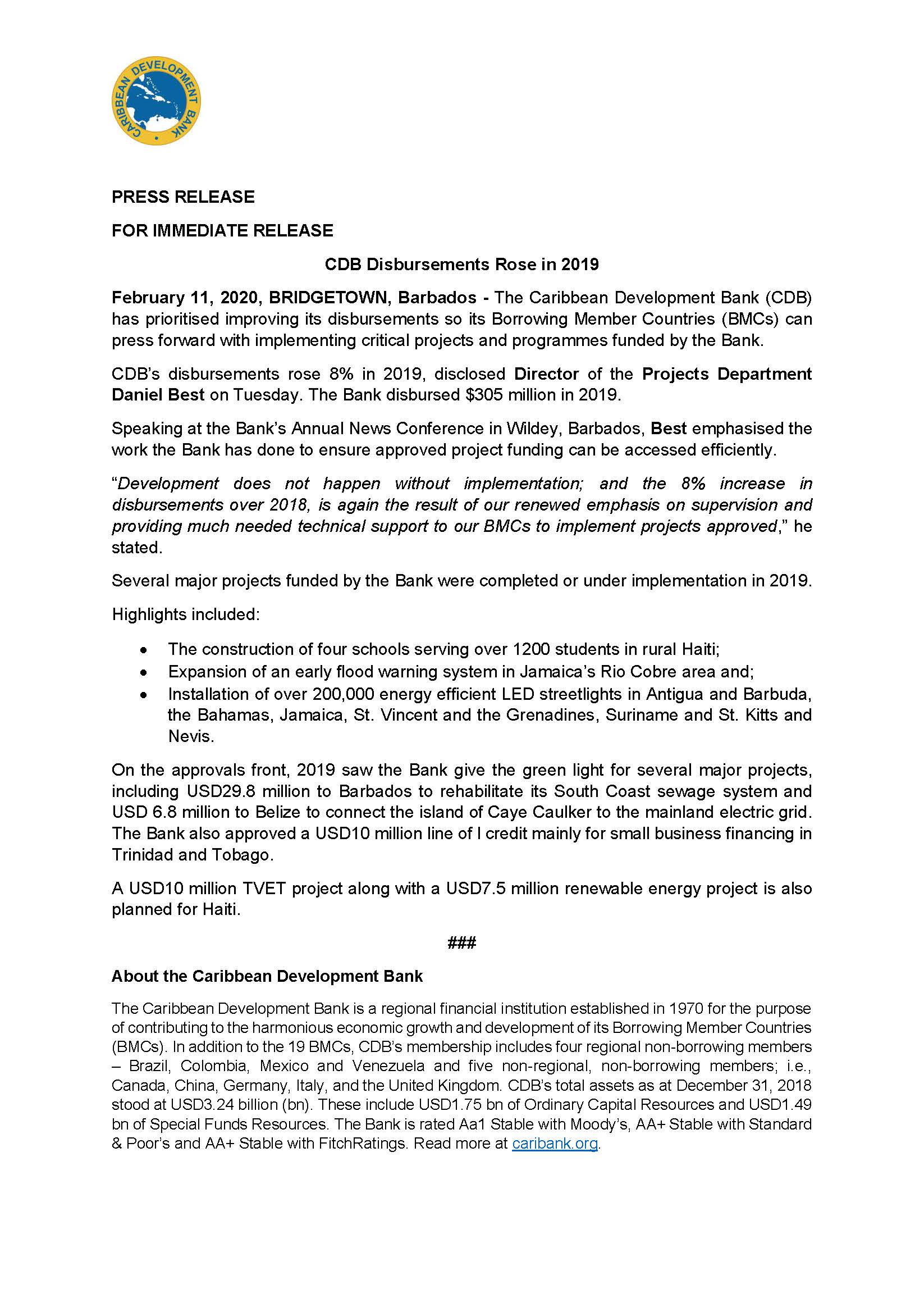 text-only first page of news release