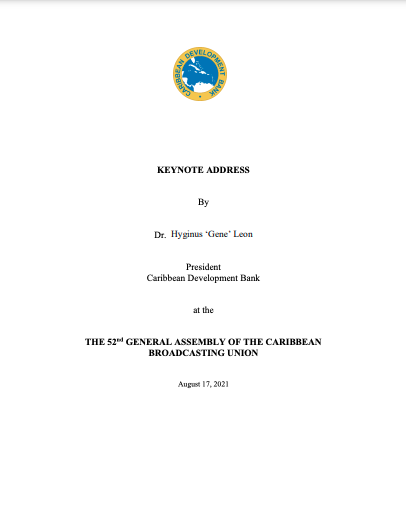 Keynote Address: The 52nd General Assembly of the Caribbean Broadcasting Union