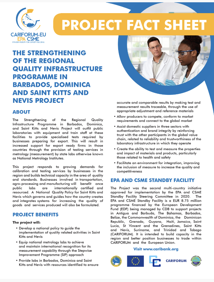 Fact Sheet Strengthening of the Regional Quality Infrastructure Programme in Barbados, Dominica and St Kitts and Nevis Project