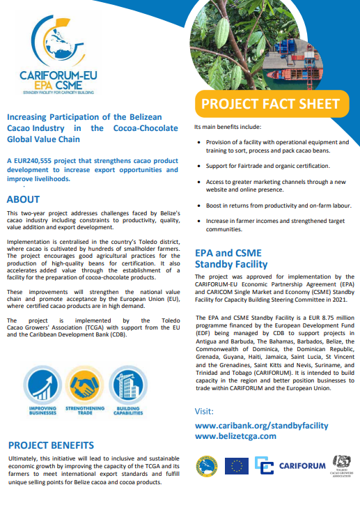 Increasing Participation of the Belizean Cacao Industry in the Cocoa-Chocolate Global Value Chain Project Fact Sheet 