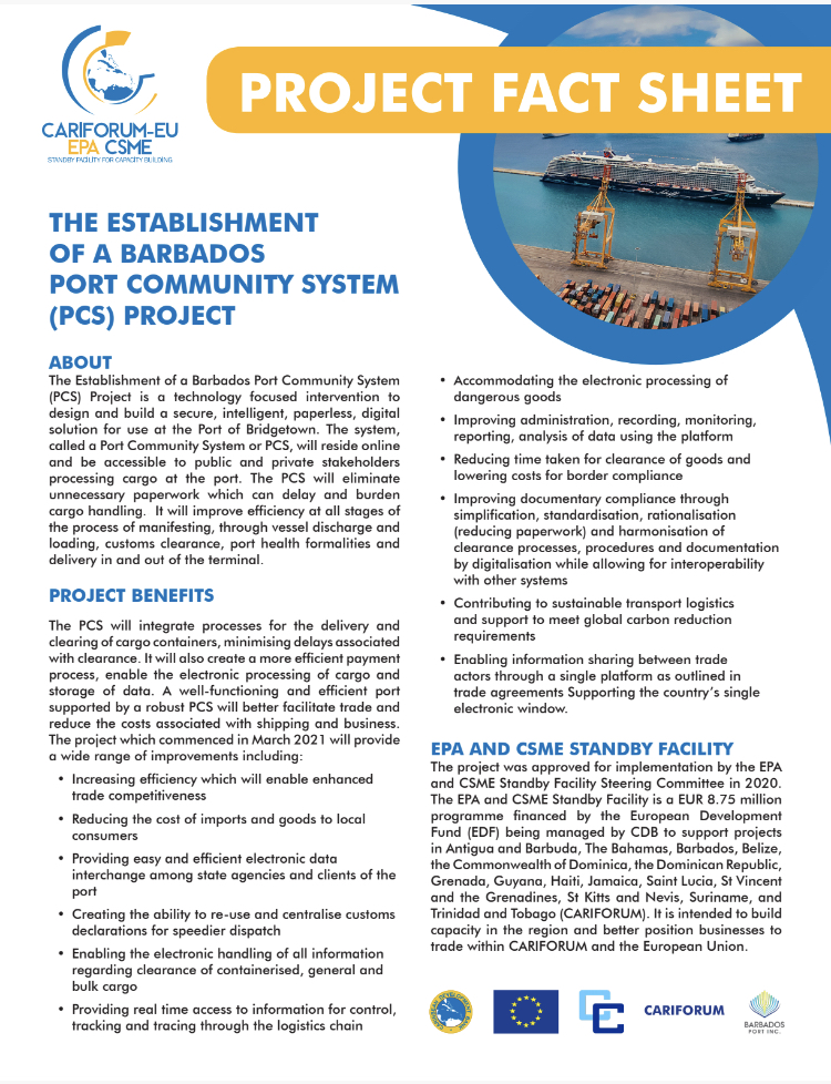 Project Fact Sheet Graphic for Port Community Project