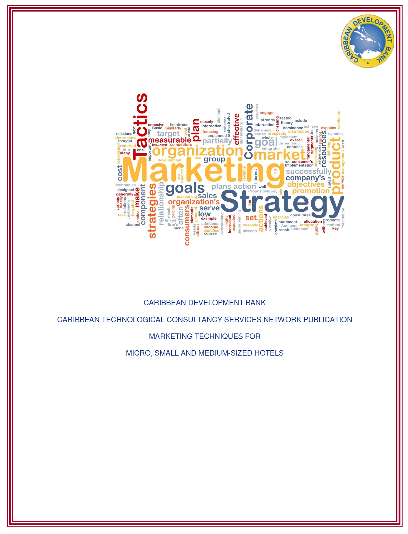 Word cloud of marketing terms with CDB legacy logo in corner