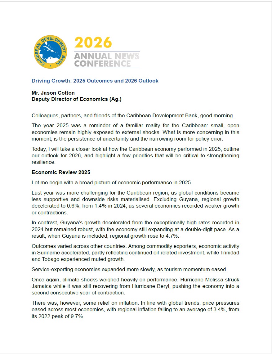 Cover page of 2026 Annual News Conference speech by Mr. Jason Cotton on 2025 outcomes and 2026 economic outlook.