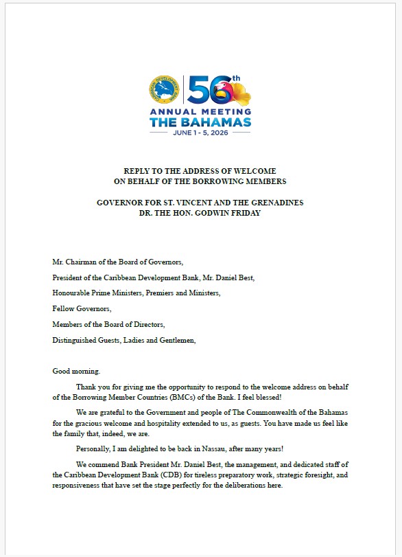 Cover page of statement for the 56th Board of Governors Meeting