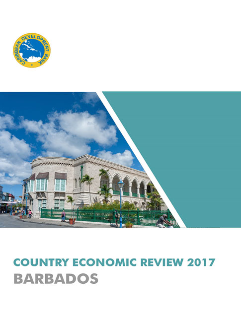 Country Economic Review 2017 - Barbados title with overhead view of shoreline