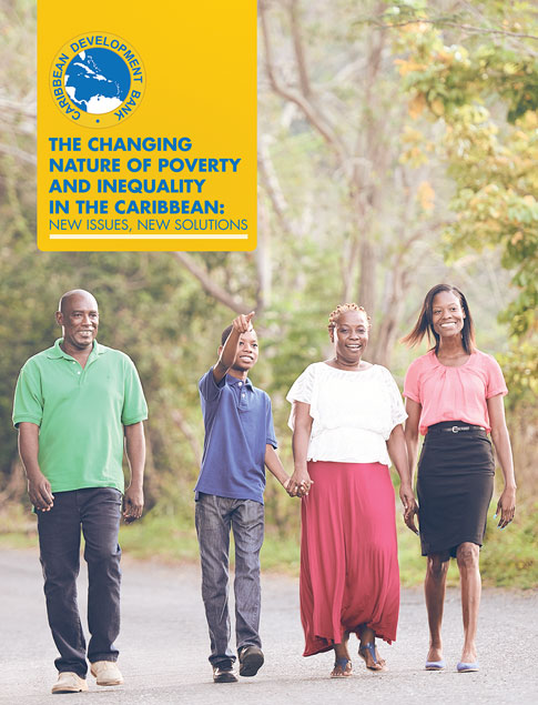 The Changing Nature of Poverty and Inequality in the Caribbean: New Issues, New Solutions title with four adults walking in wooded park