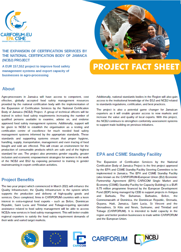 The Expansion of Certification Services by the National Certification Body of Jamaica Project Fact Sheet