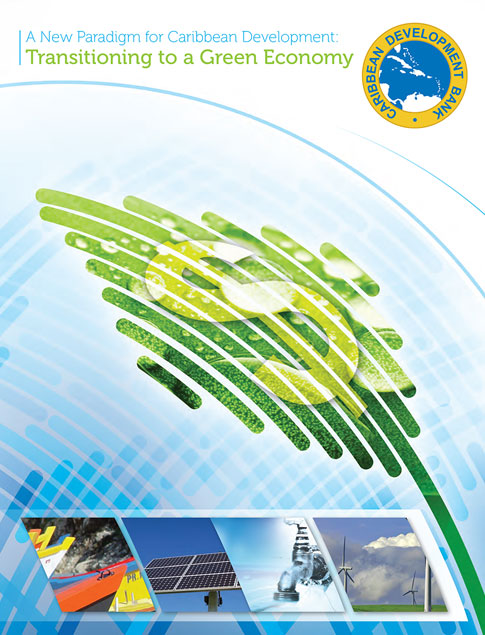 Study- New Paradigm for Caribbean Development: Transitioning to a Green Economy title wth image of dollar sign on a globe