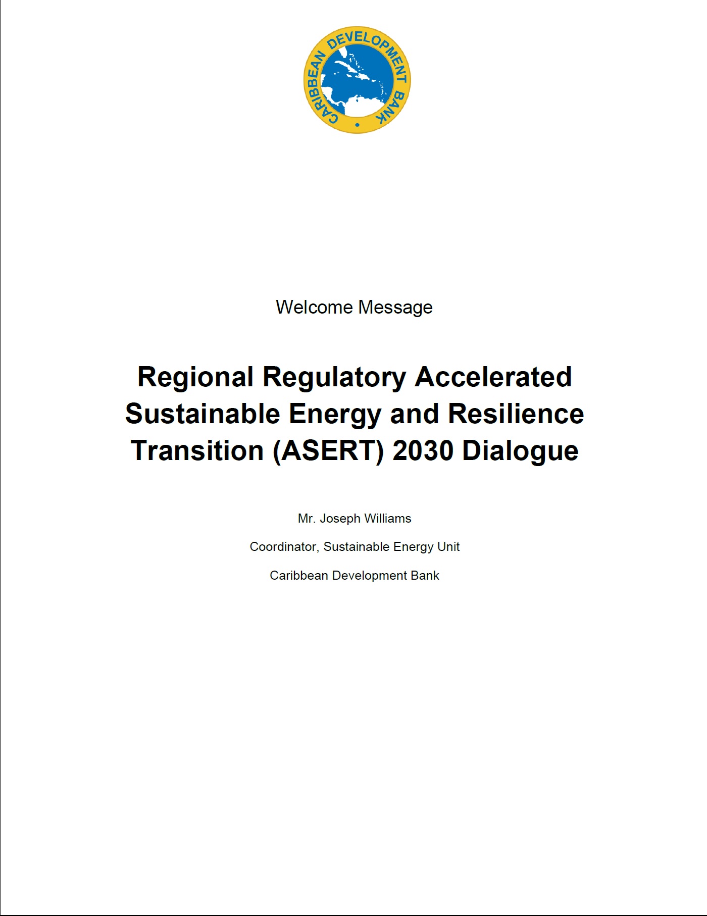 text based document cover ASERT 2030 welcome message