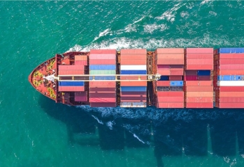 arial shot of container ship at sea