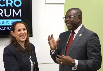 Mr. Isaac Solomon, Acting President of the Caribbean Development Bank (CDB), and Ms. Rachel Robboy, Chief Risk Officer at IDB Invest and Chair of the Multilateral Development Banks’ CRO Group, share a light-hearted moment at the opening of the 2024 MDB CRO Forum.
