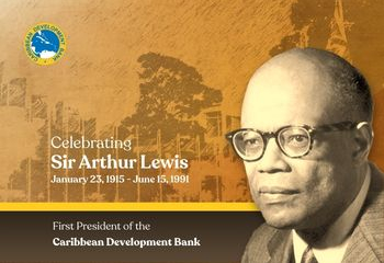 Graphic honoring the first president of the Caribbean Development Bank, with portrait and lifespan dates