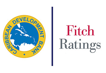 Side‑by‑side logos of the Caribbean Development Bank and Fitch Ratings. The Caribbean Development Bank logo features a yellow circular border with the words “Caribbean Development Bank” surrounding a blue map of the Caribbean region. The Fitch Ratings logo displays the words “Fitch Ratings” in red and grey text on a white background.