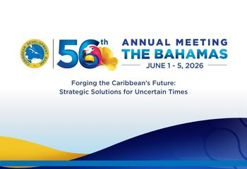 Caribbean Development Bank 50th Annual Meeting banner, The Bahamas, June 1–5, 2026, featuring a colorful parrot and hibiscus with the theme “Forging the Caribbean’s Future.”