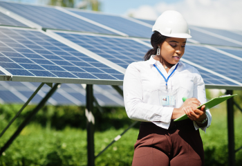 female technician at solar power field