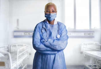 Medical worker with personal protective equipment