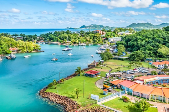 aerial shot of Saint Lucian coastline