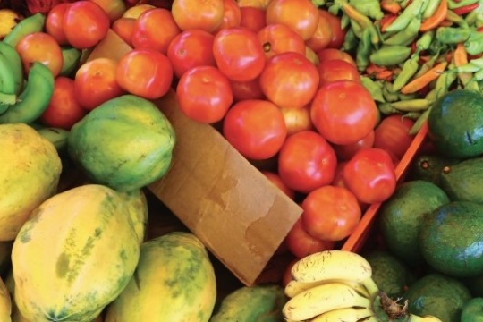 colourful tropical fruits and vegetables